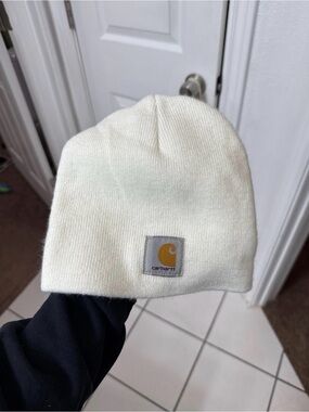 Carhartt Cream Knit Beanie with Logo Patch